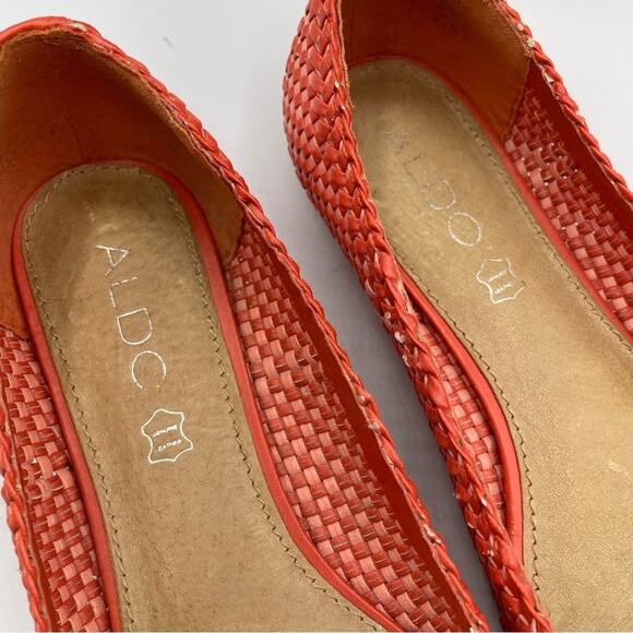 Aldo Orange Red Woven Basket Style Pointed Toe Flats Womens 8 Slip On Casual - Picture 2 of 7